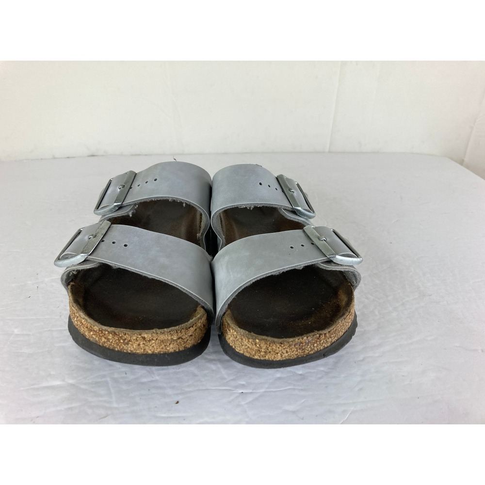 Birkenstock Arizona Sandals Womens 6 37 Silver Leather Double Strap Comfort Boho - Picture 3 of 8